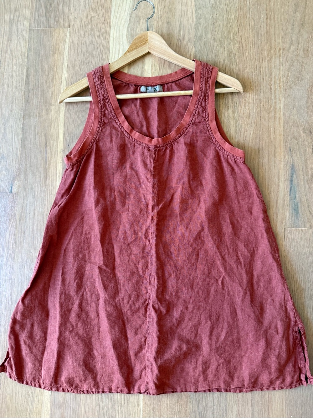 Flax Relaxed Washed Brick Red Linen Sleeveless Top